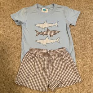 Boys Shark Shorts Set Beach Pics EUC